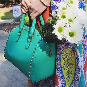 Green Handbag - Gold Studs